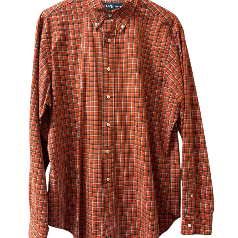 Ralph Lauren Men's Large Orange Plaid Shirt